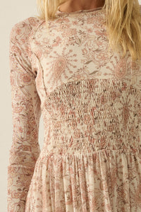 Fantasy World Paisley Mesh Smocked Midi Dress - ShopPromesa