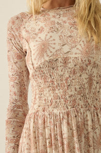 Fantasy World Paisley Mesh Smocked Midi Dress - ShopPromesa