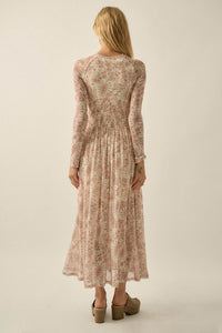 Fantasy World Paisley Mesh Smocked Midi Dress - ShopPromesa