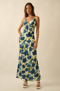 Watercolor Blossoms Floral Crepe Maxi Slip Dress - ShopPromesa