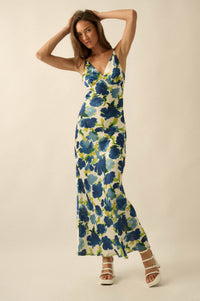 Watercolor Blossoms Floral Crepe Maxi Slip Dress - ShopPromesa