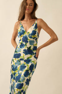 Watercolor Blossoms Floral Crepe Maxi Slip Dress - ShopPromesa