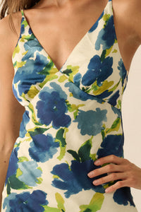 Watercolor Blossoms Floral Crepe Maxi Slip Dress - ShopPromesa