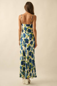 Watercolor Blossoms Floral Crepe Maxi Slip Dress - ShopPromesa