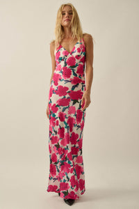Watercolor Blossoms Floral Crepe Maxi Slip Dress - ShopPromesa