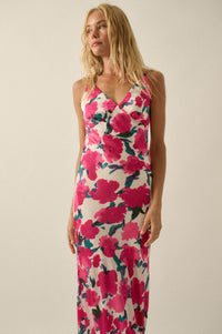 Watercolor Blossoms Floral Crepe Maxi Slip Dress - ShopPromesa
