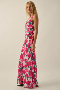 Watercolor Blossoms Floral Crepe Maxi Slip Dress - ShopPromesa