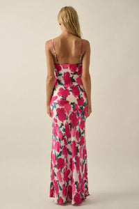 Watercolor Blossoms Floral Crepe Maxi Slip Dress - ShopPromesa