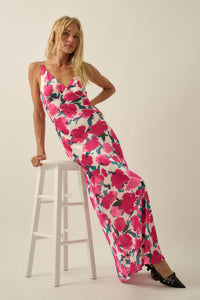 Watercolor Blossoms Floral Crepe Maxi Slip Dress - ShopPromesa