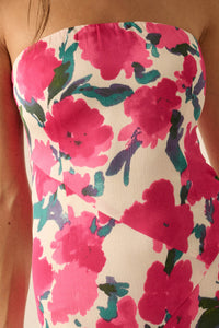 Painted Garden Floral Crepe Strapless Maxi Dress - ShopPromesa