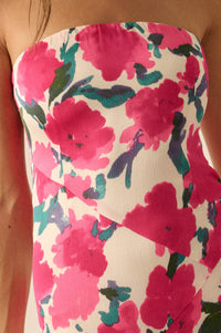 Painted Garden Floral Crepe Strapless Maxi Dress - ShopPromesa