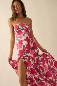 Painted Garden Floral Crepe Strapless Maxi Dress - ShopPromesa