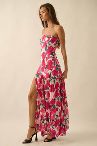 Painted Garden Floral Crepe Strapless Maxi Dress - ShopPromesa
