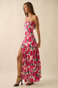 Painted Garden Floral Crepe Strapless Maxi Dress - ShopPromesa