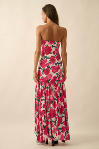 Painted Garden Floral Crepe Strapless Maxi Dress - ShopPromesa