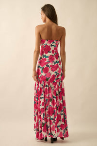 Painted Garden Floral Crepe Strapless Maxi Dress - ShopPromesa