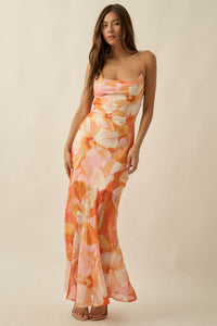 Island Blossoms Floral Chiffon Lace-Up Maxi Dress - ShopPromesa