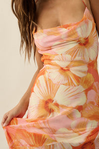 Island Blossoms Floral Chiffon Lace-Up Maxi Dress - ShopPromesa