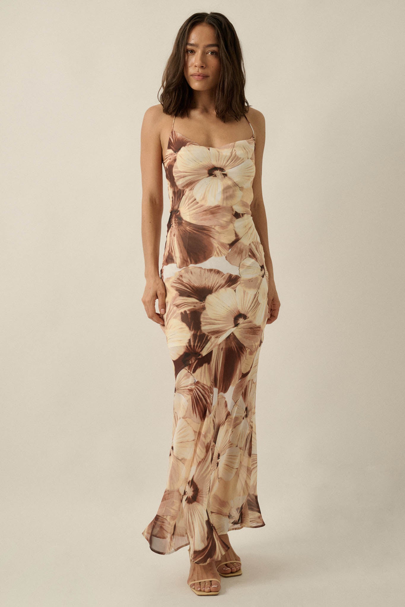 Island Blossoms Floral Chiffon Lace-Up Maxi Dress - ShopPromesa