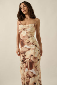 Island Blossoms Floral Chiffon Lace-Up Maxi Dress - ShopPromesa