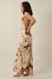 Island Blossoms Floral Chiffon Lace-Up Maxi Dress - ShopPromesa