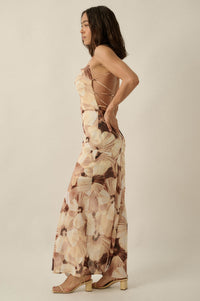 Island Blossoms Floral Chiffon Lace-Up Maxi Dress - ShopPromesa
