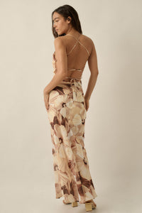 Island Blossoms Floral Chiffon Lace-Up Maxi Dress - ShopPromesa