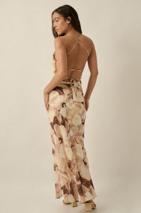 Island Blossoms Floral Chiffon Lace-Up Maxi Dress - ShopPromesa
