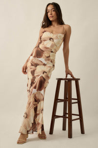 Island Blossoms Floral Chiffon Lace-Up Maxi Dress - ShopPromesa