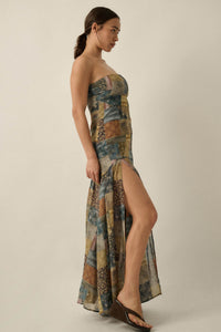 Mixed Signals Patchwork-Print Strapless Maxi Dress - ShopPromesa