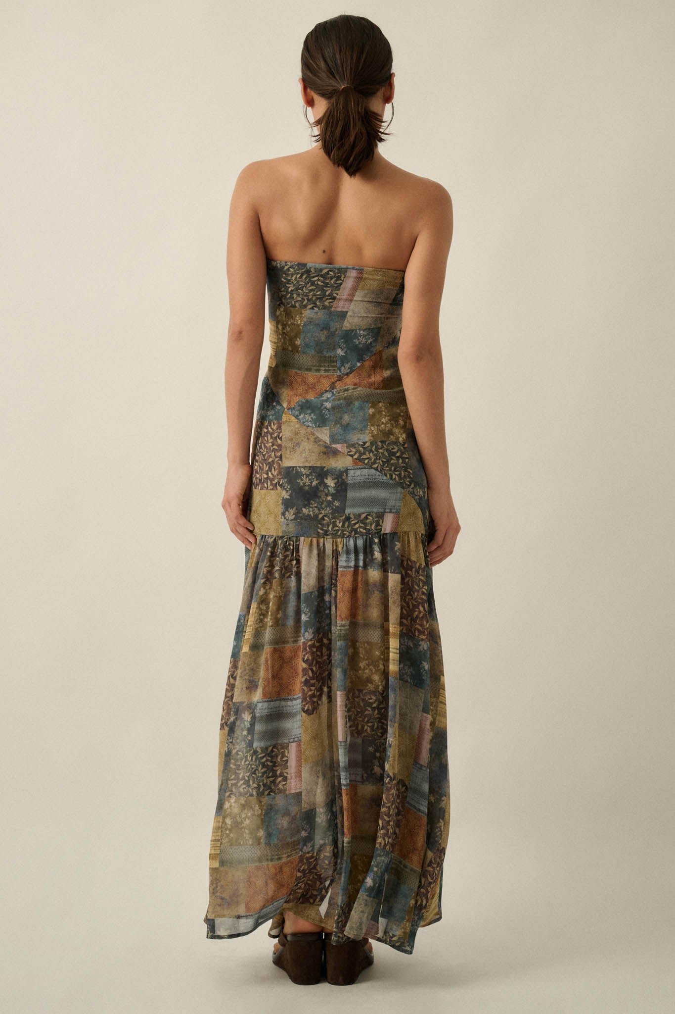 Mixed Signals Patchwork-Print Strapless Maxi Dress - ShopPromesa