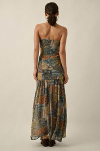 Mixed Signals Patchwork-Print Strapless Maxi Dress - ShopPromesa