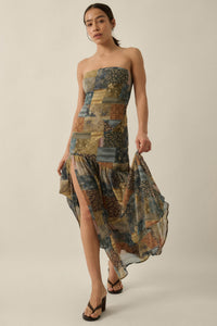 Mixed Signals Patchwork-Print Strapless Maxi Dress - ShopPromesa