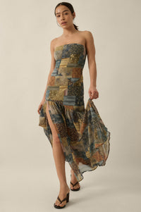 Mixed Signals Patchwork-Print Strapless Maxi Dress - ShopPromesa