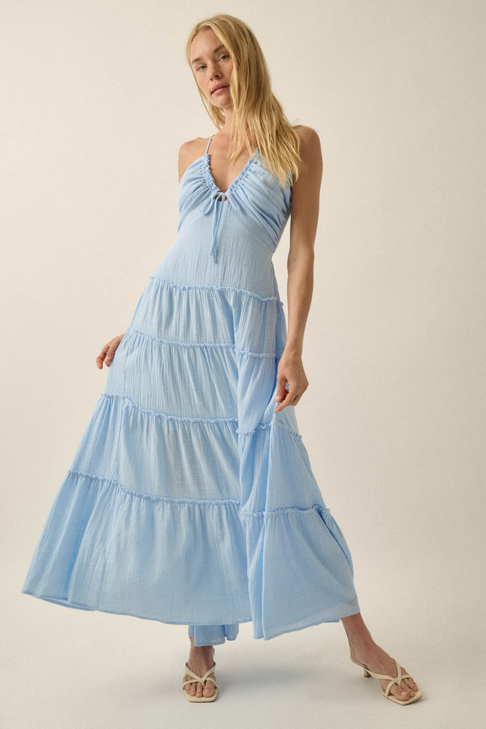 Soft Breeze Cotton Gauze Tiered Halter Maxi Dress - ShopPromesa