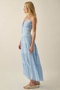 Soft Breeze Cotton Gauze Tiered Halter Maxi Dress - ShopPromesa