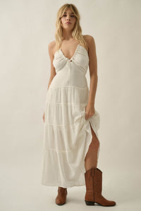 Soft Breeze Cotton Gauze Tiered Halter Maxi Dress - ShopPromesa