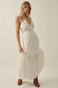 Soft Breeze Cotton Gauze Tiered Halter Maxi Dress - ShopPromesa