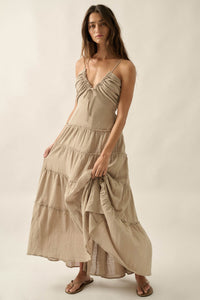 Soft Breeze Cotton Gauze Tiered Halter Maxi Dress - ShopPromesa