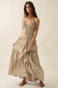 Soft Breeze Cotton Gauze Tiered Halter Maxi Dress - ShopPromesa
