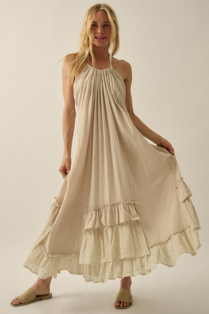 Roaming Free Cotton Gauze and Lace Maxi Dress - ShopPromesa