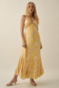 Cherished Blossoms Floral Crepe Halter Maxi Dress - ShopPromesa