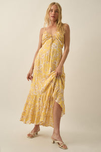 Cherished Blossoms Floral Crepe Halter Maxi Dress - ShopPromesa
