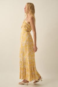 Cherished Blossoms Floral Crepe Halter Maxi Dress - ShopPromesa