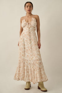 Cherished Blossoms Floral Crepe Halter Maxi Dress - ShopPromesa