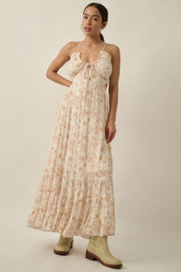 Cherished Blossoms Floral Crepe Halter Maxi Dress - ShopPromesa