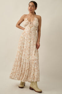 Cherished Blossoms Floral Crepe Halter Maxi Dress - ShopPromesa