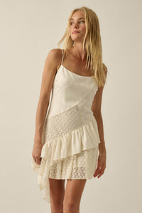Sun City Crochet Lace Mixed Media Ruffle Mini Dress - ShopPromesa