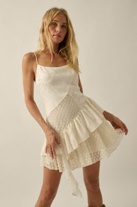 Sun City Crochet Lace Mixed Media Ruffle Mini Dress - ShopPromesa