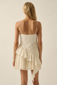 Sun City Crochet Lace Mixed Media Ruffle Mini Dress - ShopPromesa